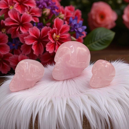 Natural Rose Quartz Skull Head – Carved Gemstone for Love & Healing Energy