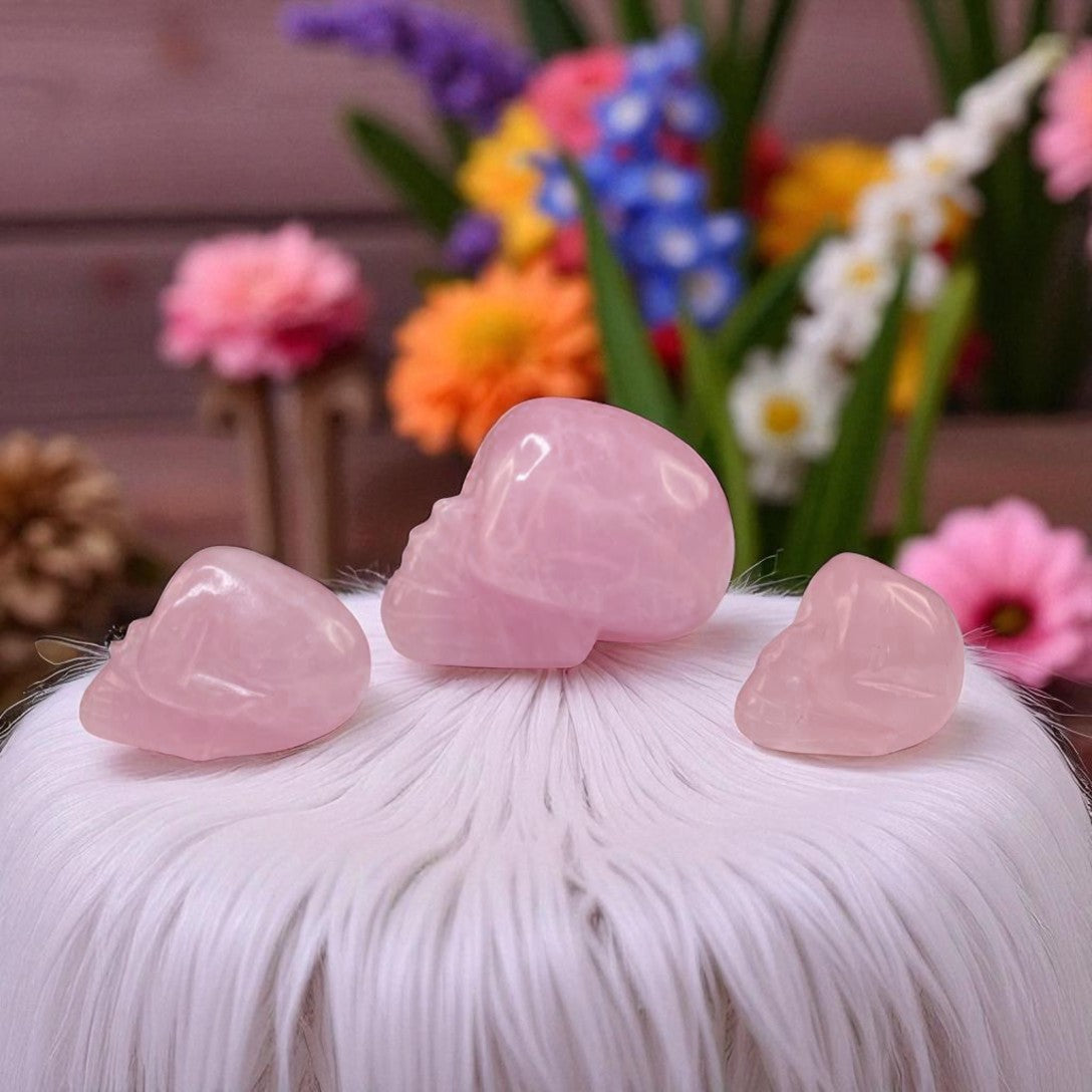 Natural Rose Quartz Skull Head – Carved Gemstone for Love & Healing Energy