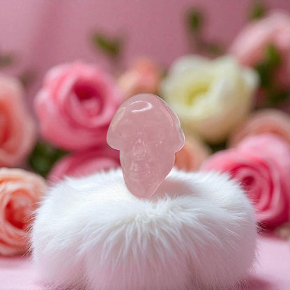 Natural Rose Quartz Skull Head – Carved Gemstone for Love & Healing Energy
