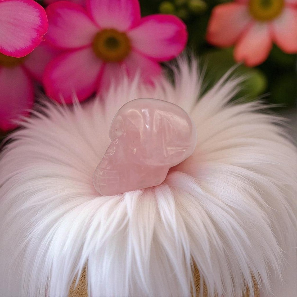 Natural Rose Quartz Skull Head – Carved Gemstone for Love & Healing Energy