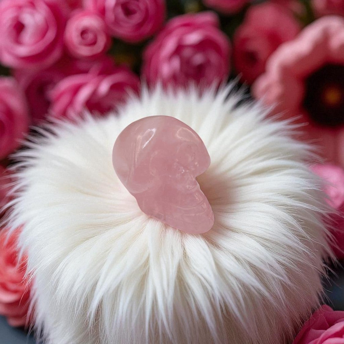 Natural Rose Quartz Skull Head – Carved Gemstone for Love & Healing Energy