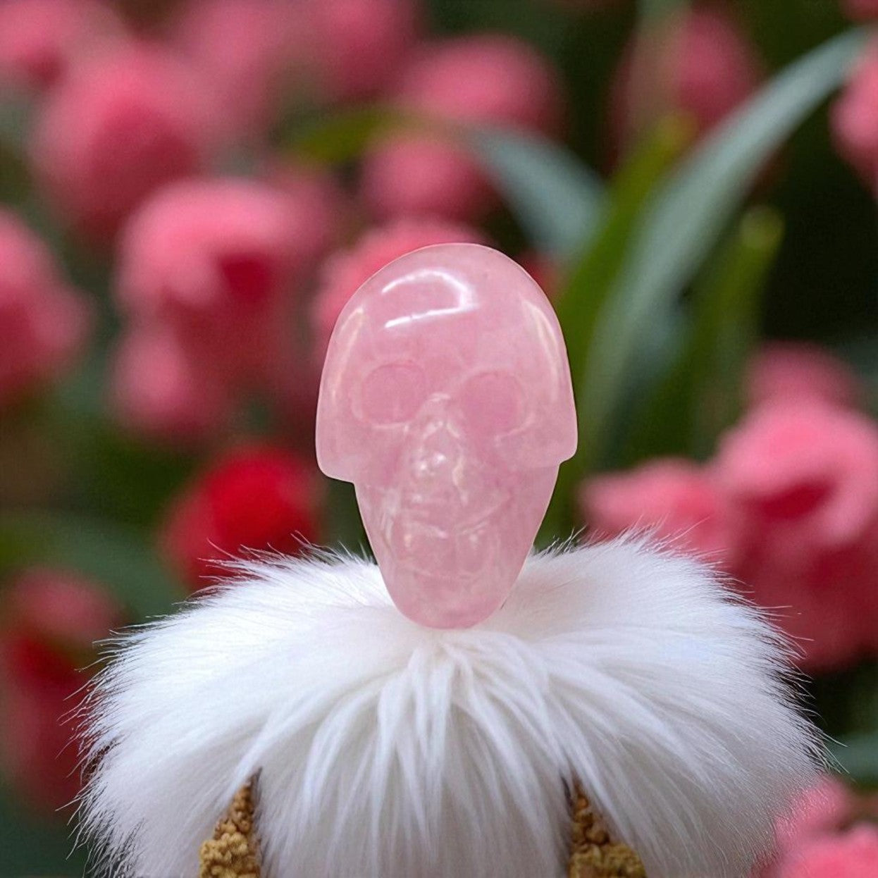 Natural Rose Quartz Skull Head – Carved Gemstone for Love & Healing Energy