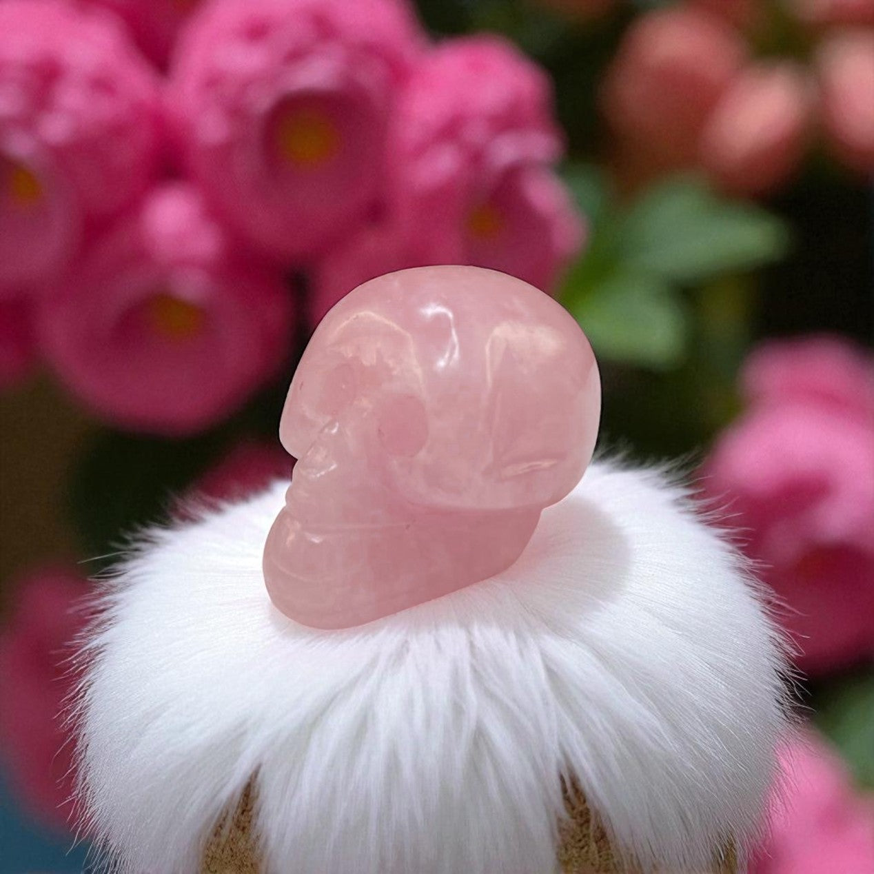 Natural Rose Quartz Skull Head – Carved Gemstone for Love & Healing Energy