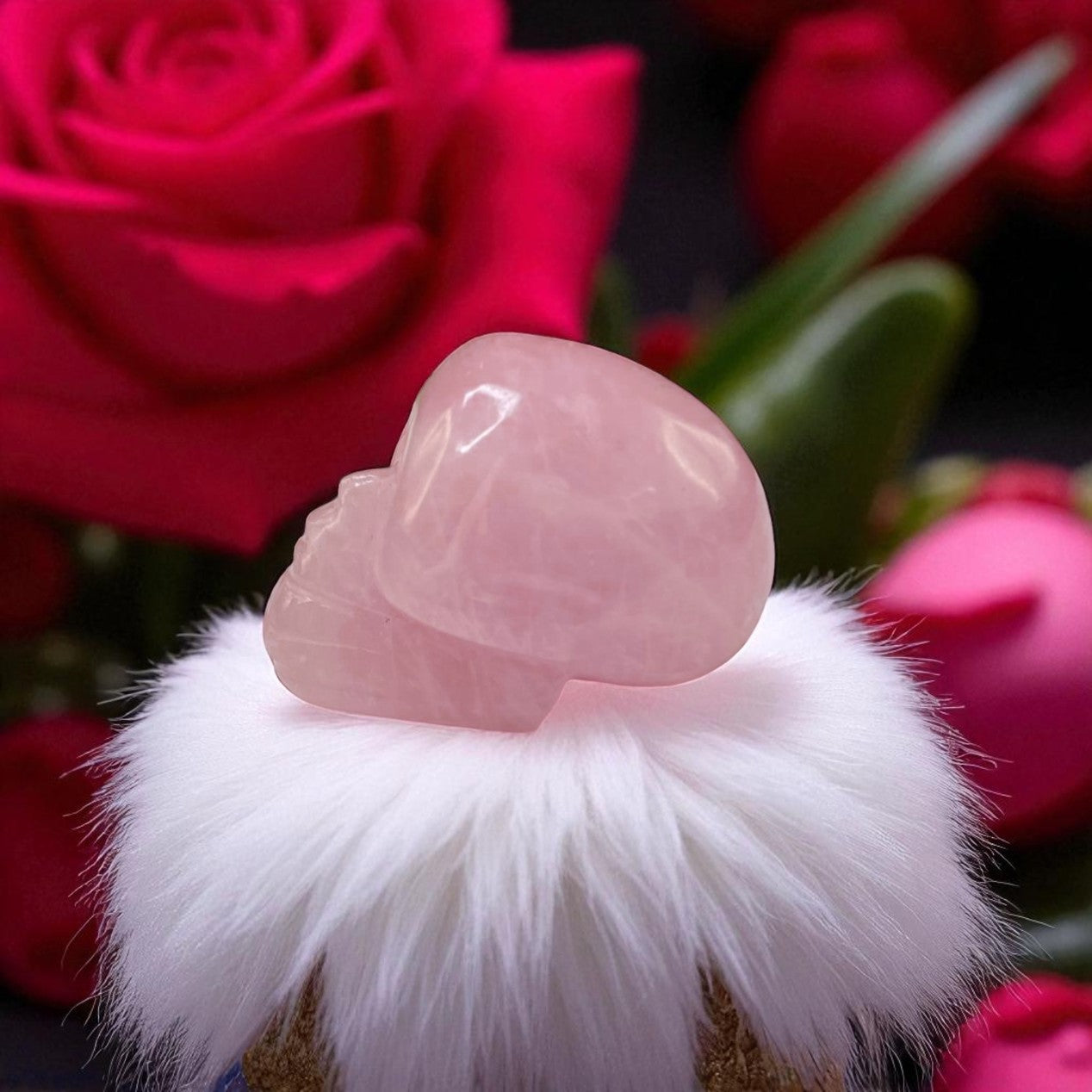 Natural Rose Quartz Skull Head – Carved Gemstone for Love & Healing Energy