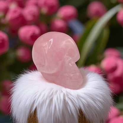 Natural Rose Quartz Skull Head – Carved Gemstone for Love & Healing Energy