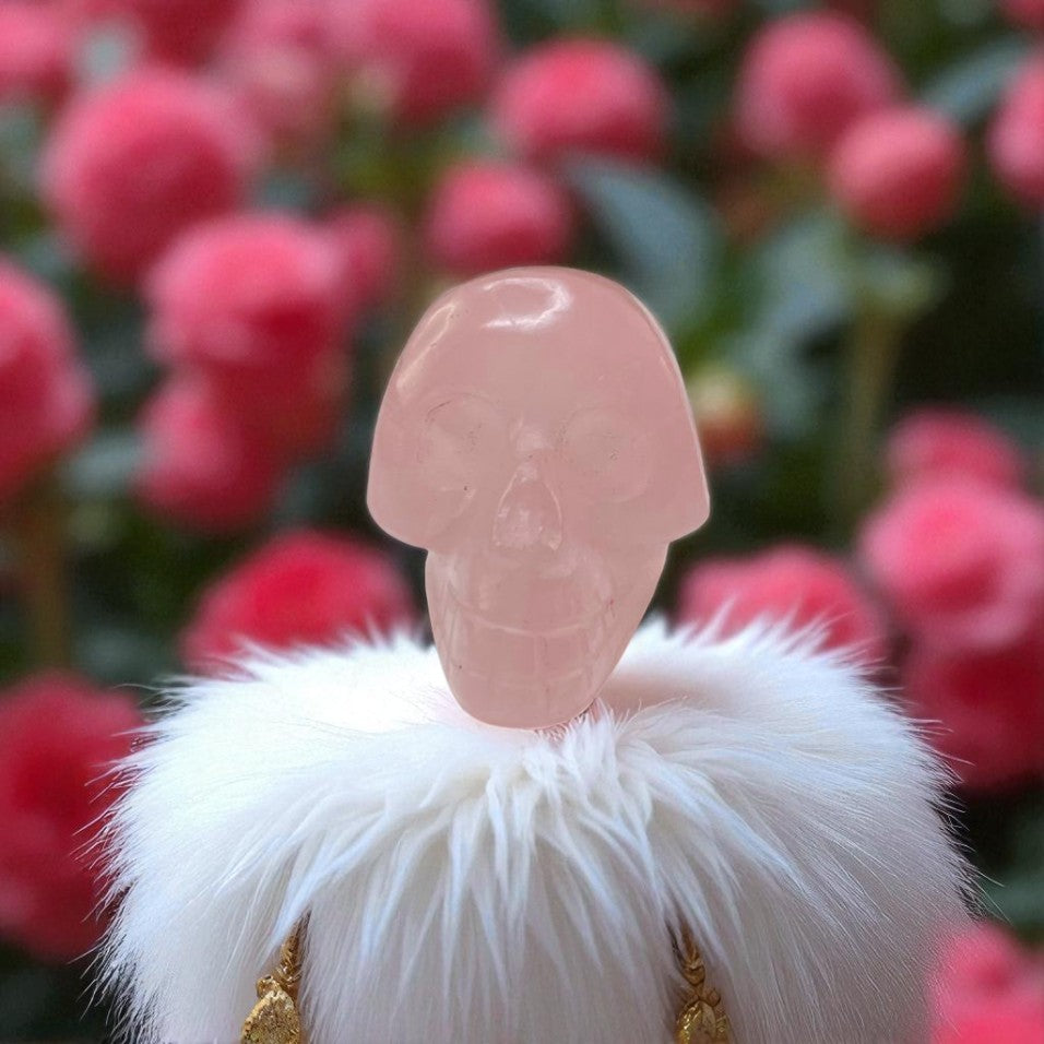 Natural Rose Quartz Skull Head – Carved Gemstone for Love & Healing Energy