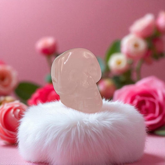 Natural Rose Quartz Skull Head – Carved Gemstone for Love & Healing Energy