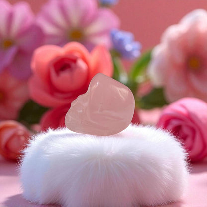 Natural Rose Quartz Skull Head – Carved Gemstone for Love & Healing Energy
