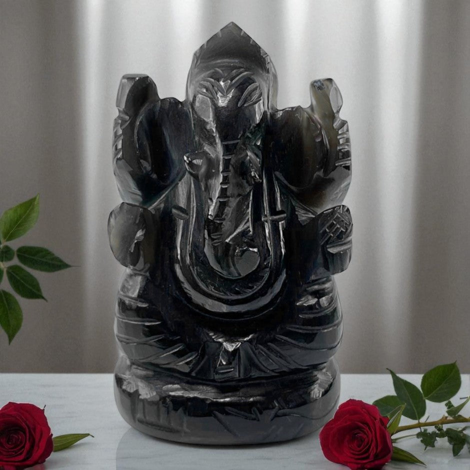 Natural Smoky Quartz Ganesha – Hand-Carved Protection & Healing Idol