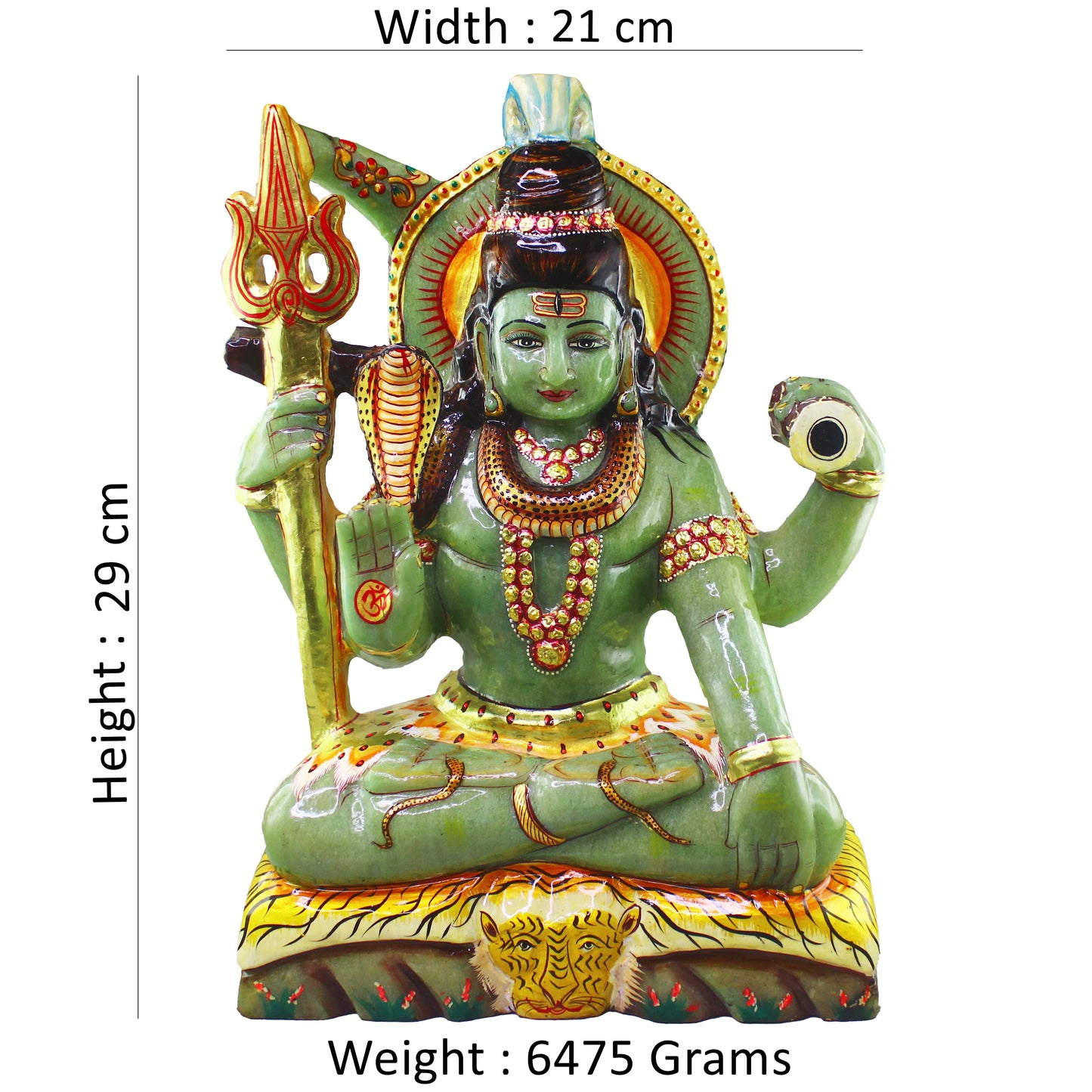 Nat. Jade Gemstone Shiva Figure Carved with 22 Carat Gold Work Paint