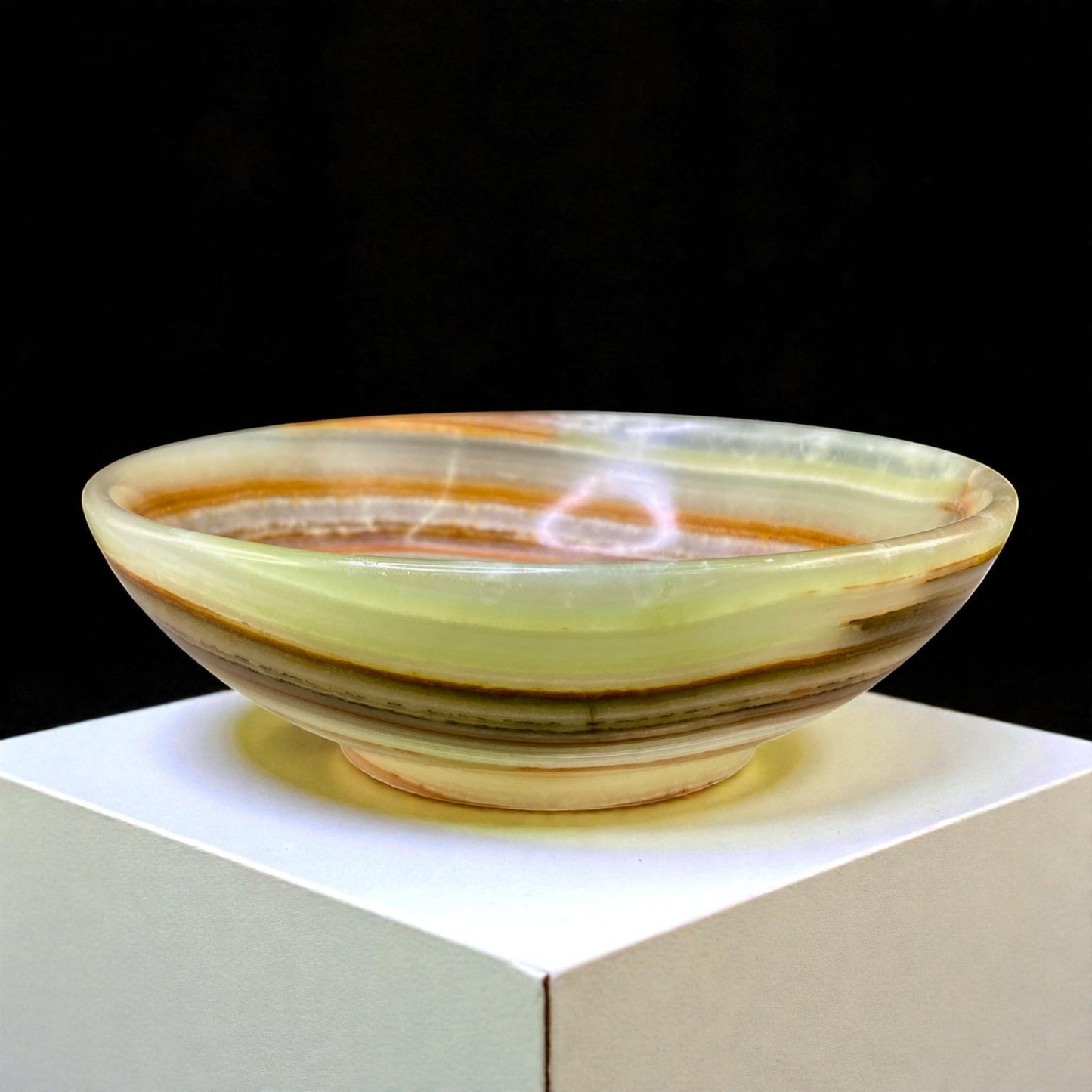 Afghanistan Banded Green Onyx Bowl Hand Carved Natural Stone Decor