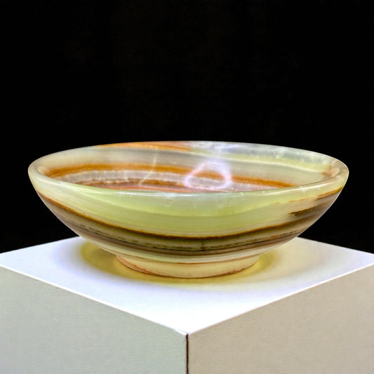 Afghanistan Banded Green Onyx Bowl Hand Carved Natural Stone Decor