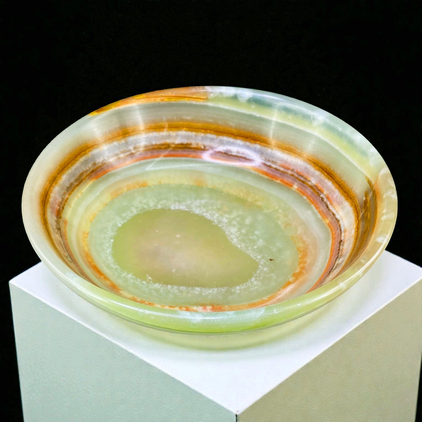 Afghanistan Banded Green Onyx Bowl Hand Carved Natural Stone Decor