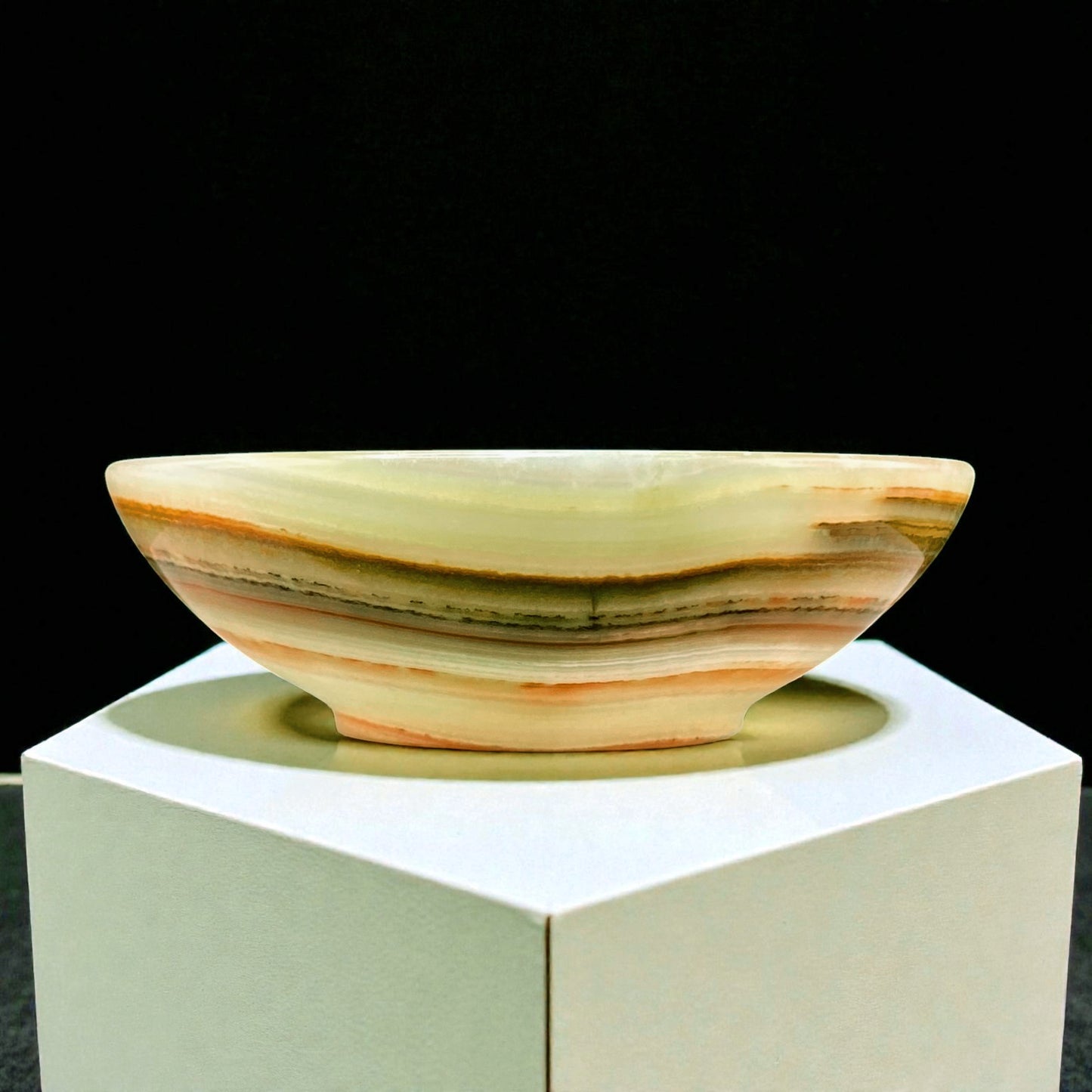 Afghanistan Banded Green Onyx Bowl Hand Carved Natural Stone Decor