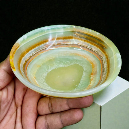 Afghanistan Banded Green Onyx Bowl Hand Carved Natural Stone Decor