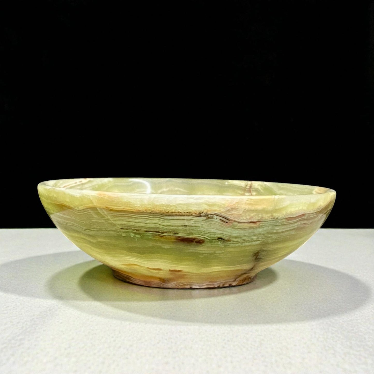 Afghanistan Banded Green Onyx Bowl Hand Carved Natural Stone Decor