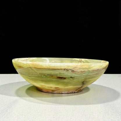 Afghanistan Banded Green Onyx Bowl Hand Carved Natural Stone Decor