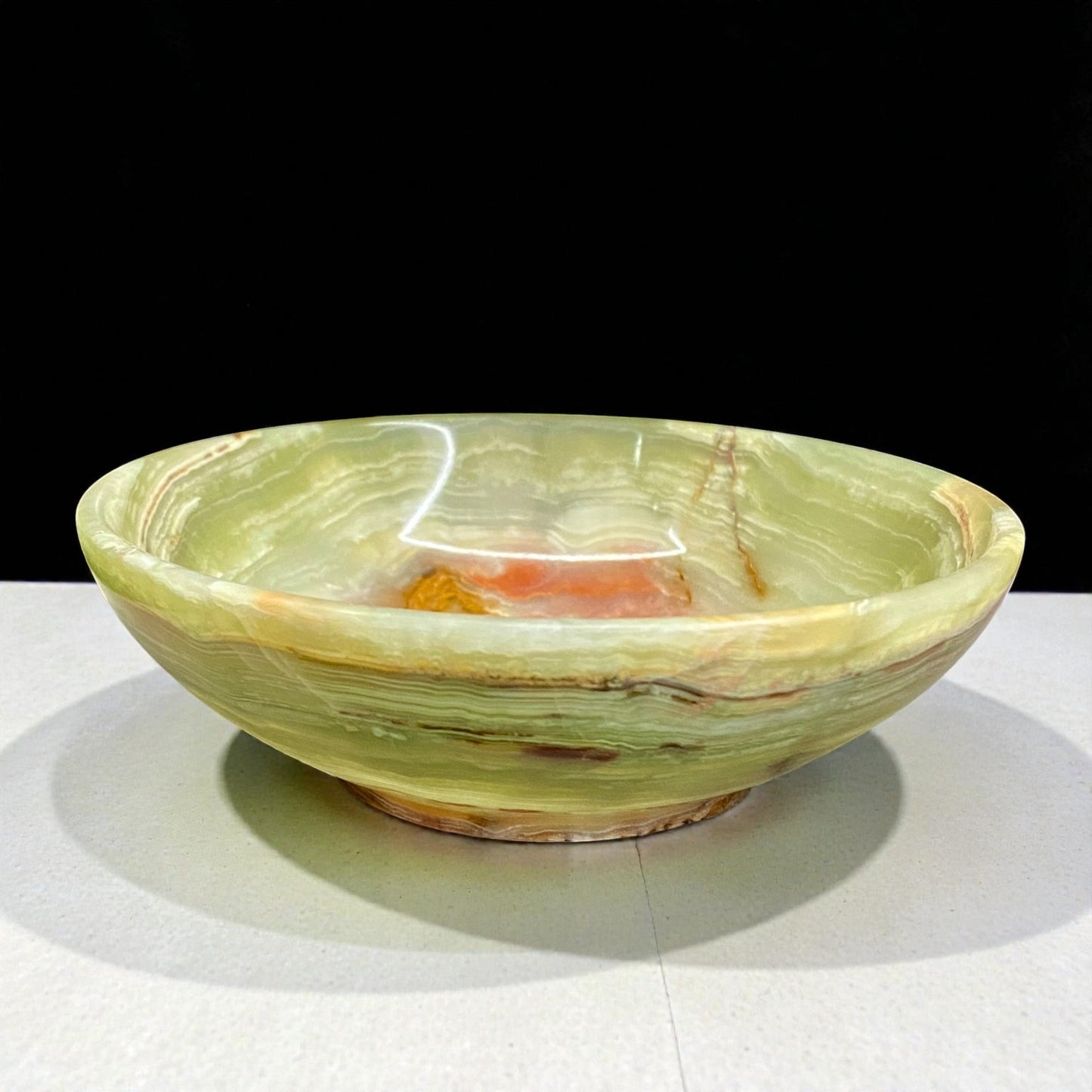 Afghanistan Banded Green Onyx Bowl Hand Carved Natural Stone Decor