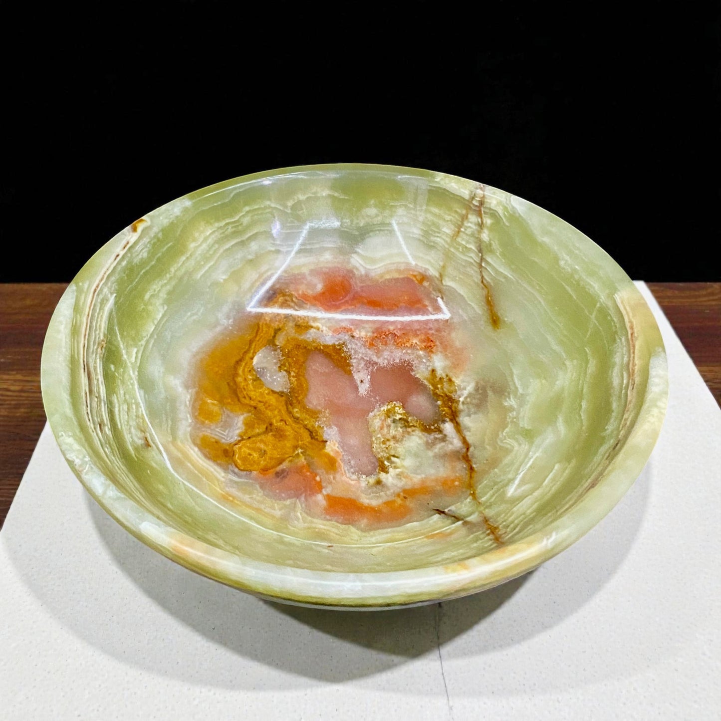 Afghanistan Banded Green Onyx Bowl Hand Carved Natural Stone Decor