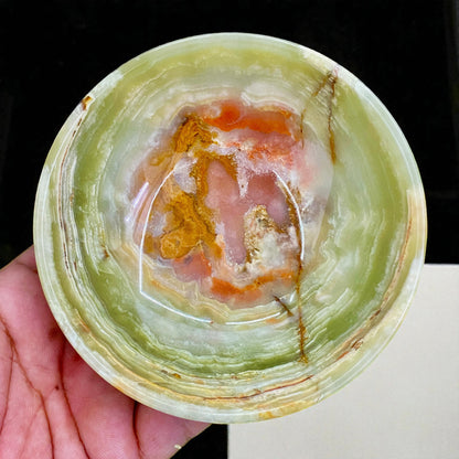 Afghanistan Banded Green Onyx Bowl Hand Carved Natural Stone Decor