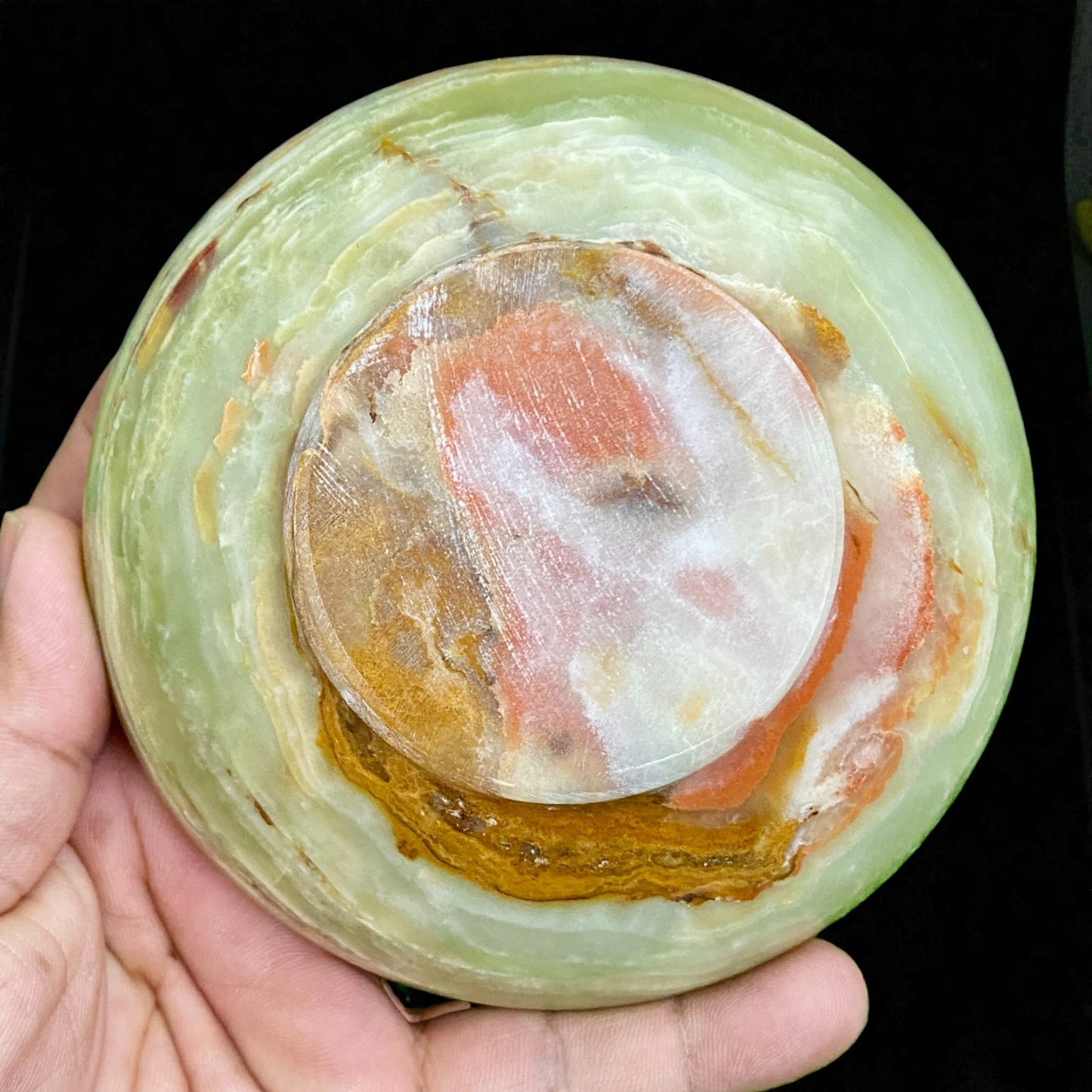 Afghanistan Banded Green Onyx Bowl Hand Carved Natural Stone Decor