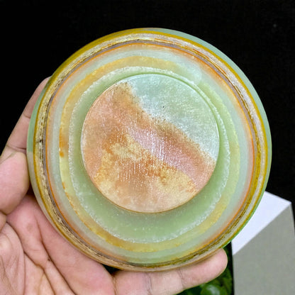 Afghanistan Banded Green Onyx Bowl Hand Carved Natural Stone Decor