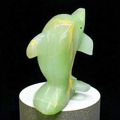 Afghanistan Onyx Dolphin Figurine – Hand-Carved Gemstone Animal