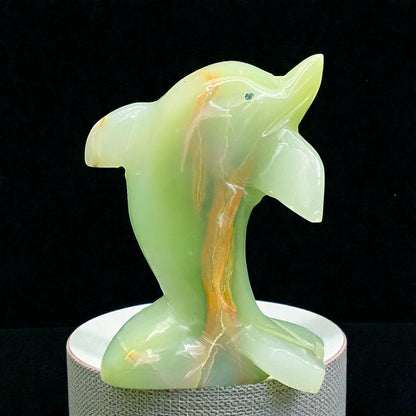 Afghanistan Onyx Dolphin Figurine – Hand-Carved Gemstone Animal