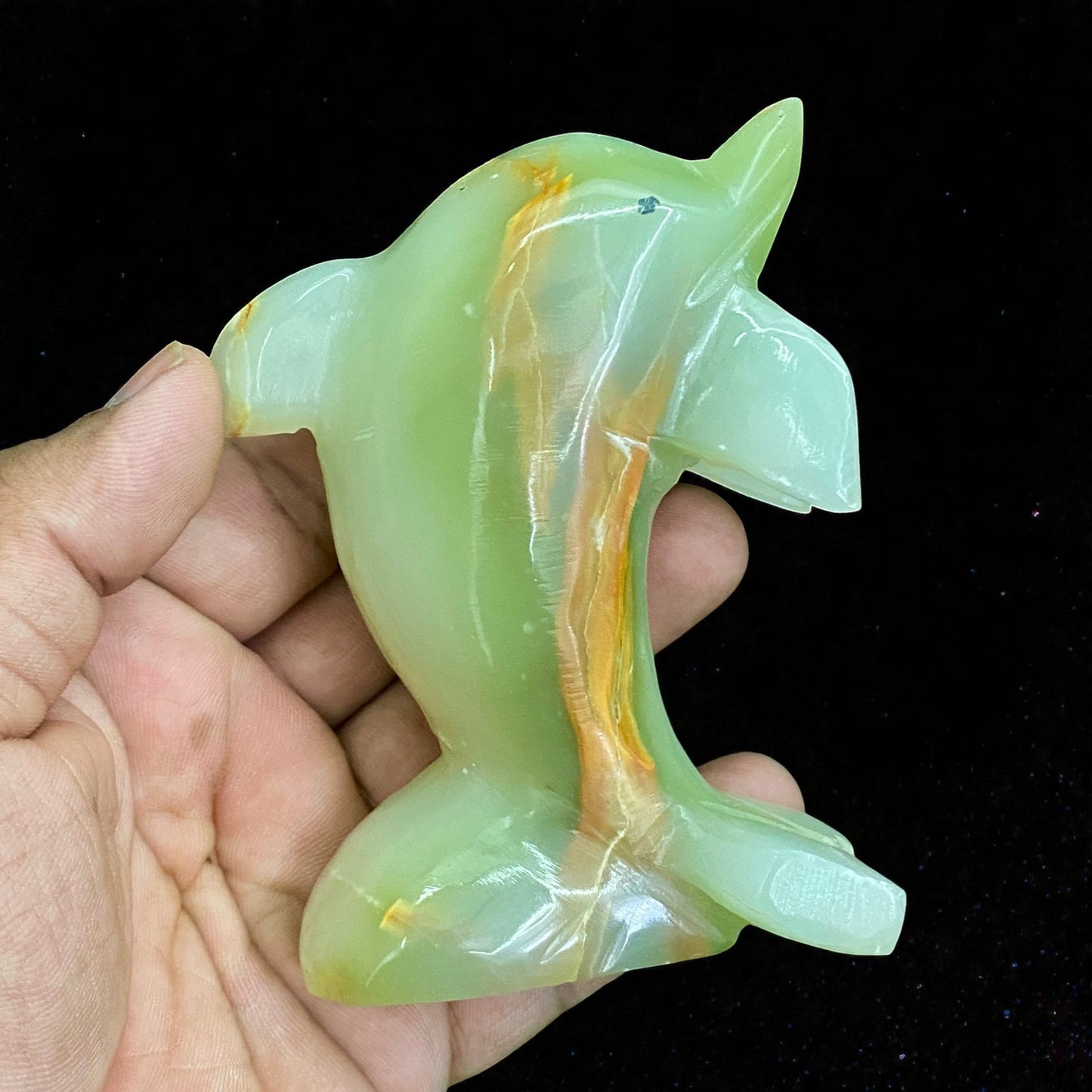 Afghanistan Onyx Dolphin Figurine – Hand-Carved Gemstone Animal