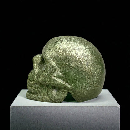 Pyrite Skull Figurine – Vintage Finish Hand-Carved Gemstone