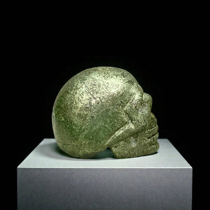 Pyrite Skull Figurine – Vintage Finish Hand-Carved Gemstone