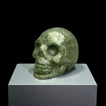 Pyrite Skull Figurine – Vintage Finish Hand-Carved Gemstone