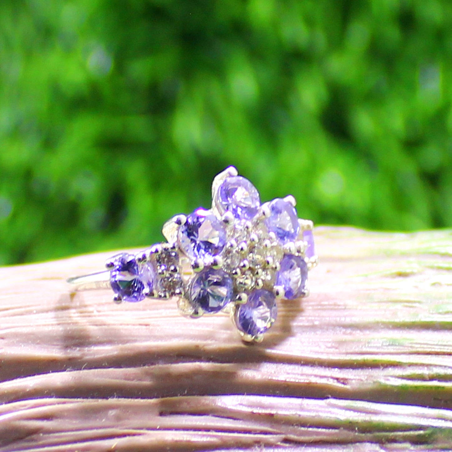 Unique Nat. Tanzanite & Topaz Gemstone 925 Sterling Silver Statement Ring