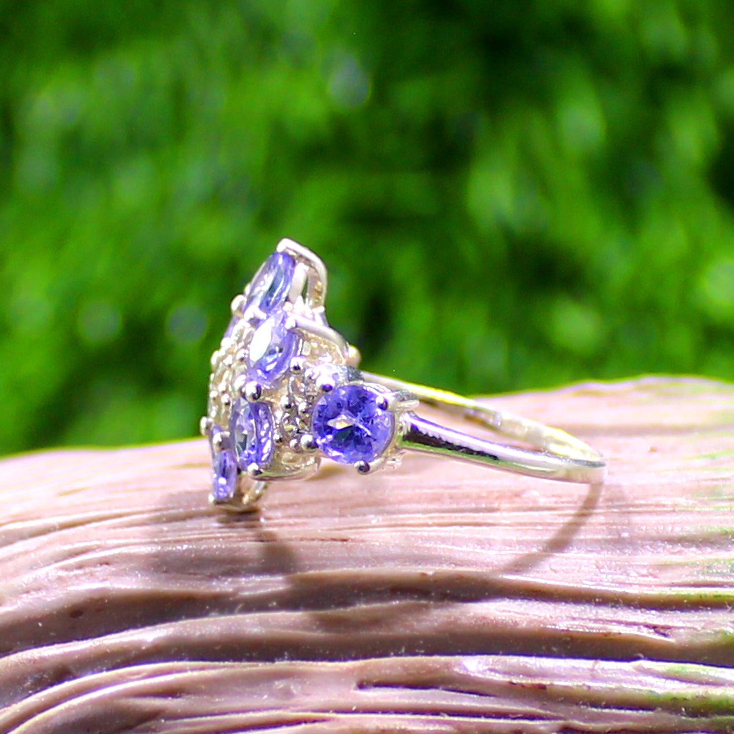 Unique Nat. Tanzanite & Topaz Gemstone 925 Sterling Silver Statement Ring