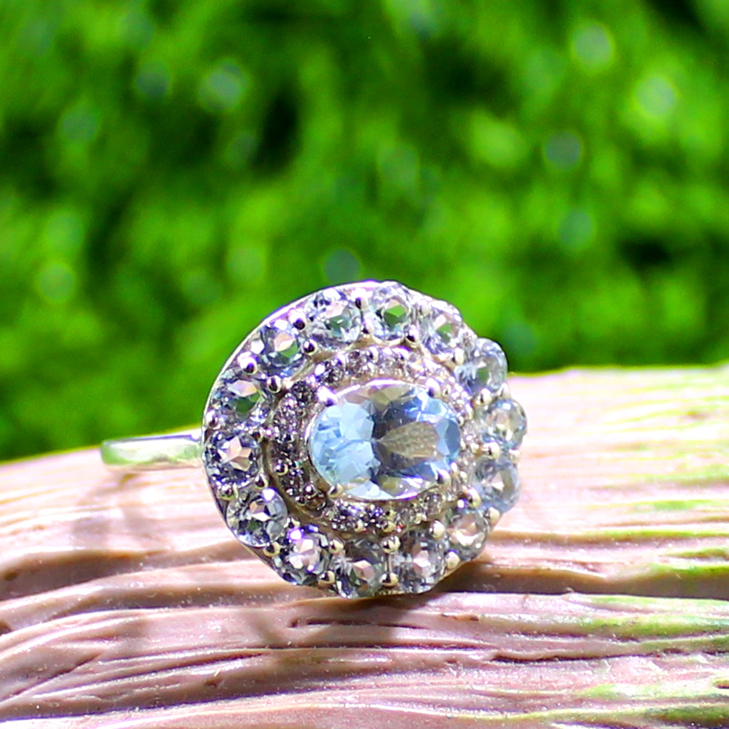 Unique Nat. Blue Topaz Gemstone 925 Sterling Silver Statement Ring