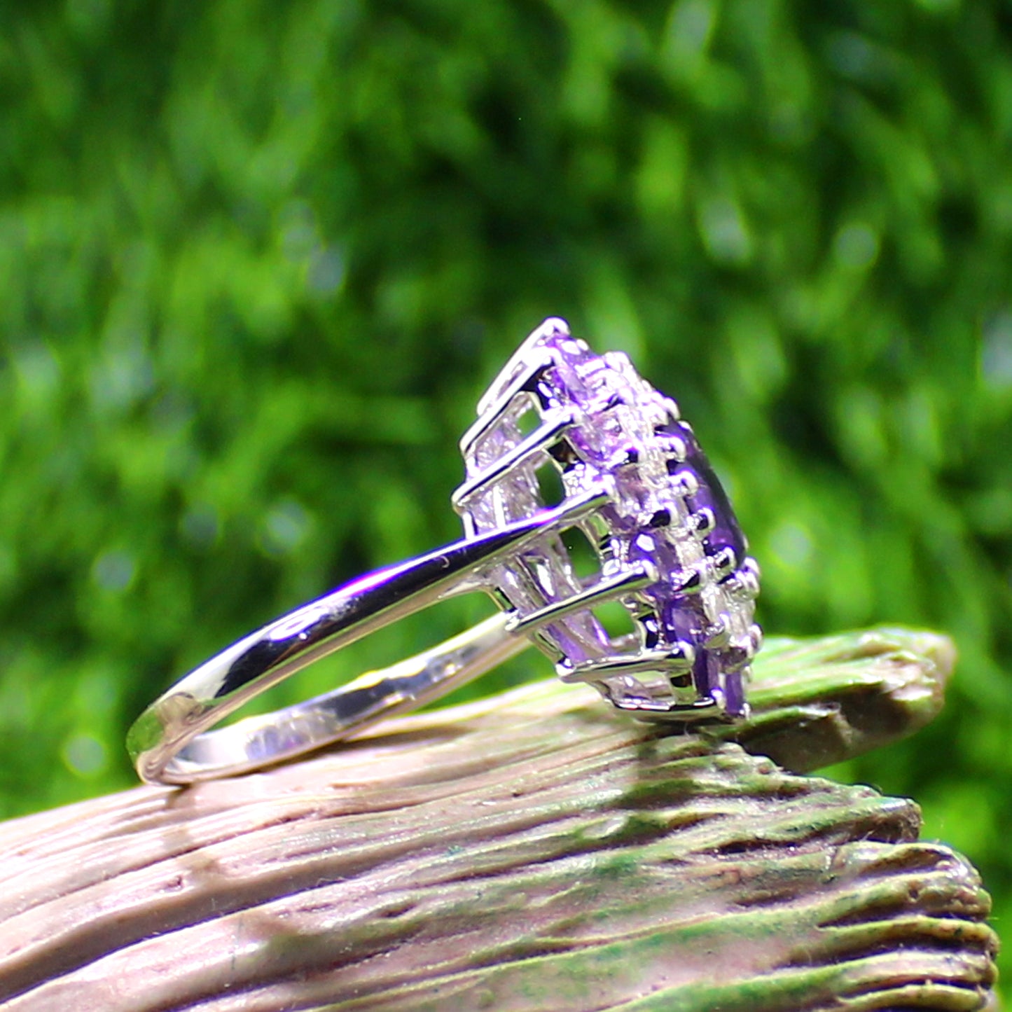 Unique Nat. Amethyst Gemstone 925 Sterling Silver Statement Ring