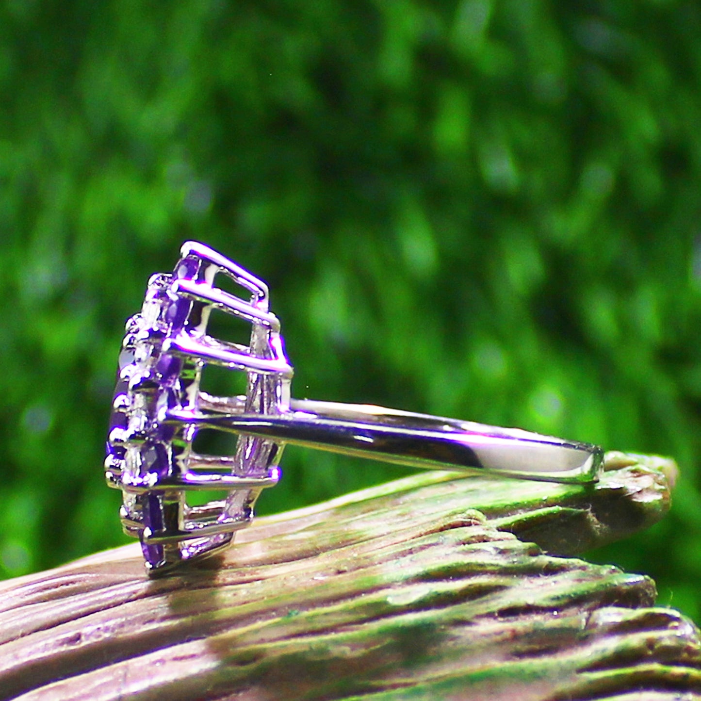 Unique Nat. Amethyst Gemstone 925 Sterling Silver Statement Ring