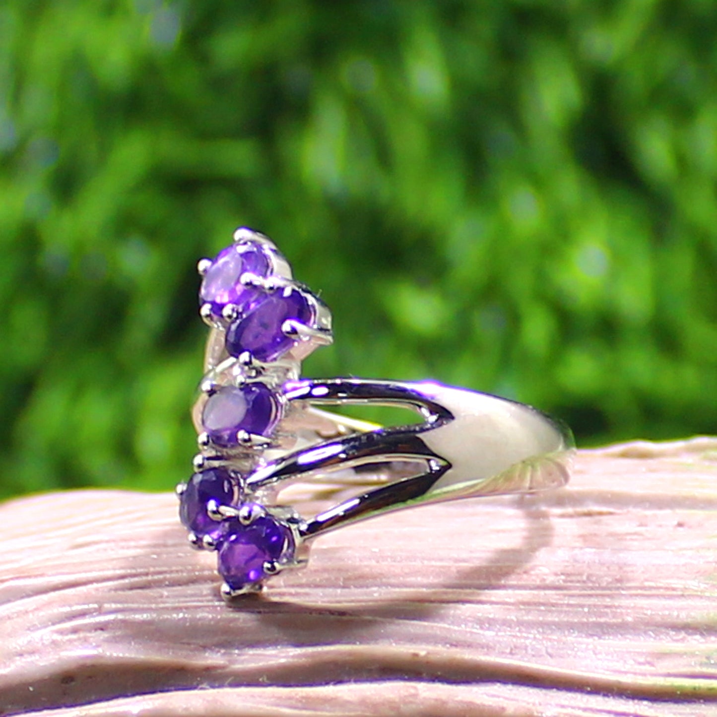Unique Nat. Amethyst Gemstone 925 Sterling Silver Statement Ring