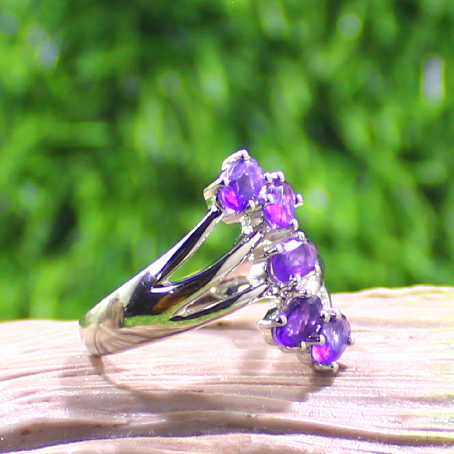 Unique Nat. Amethyst Gemstone 925 Sterling Silver Statement Ring