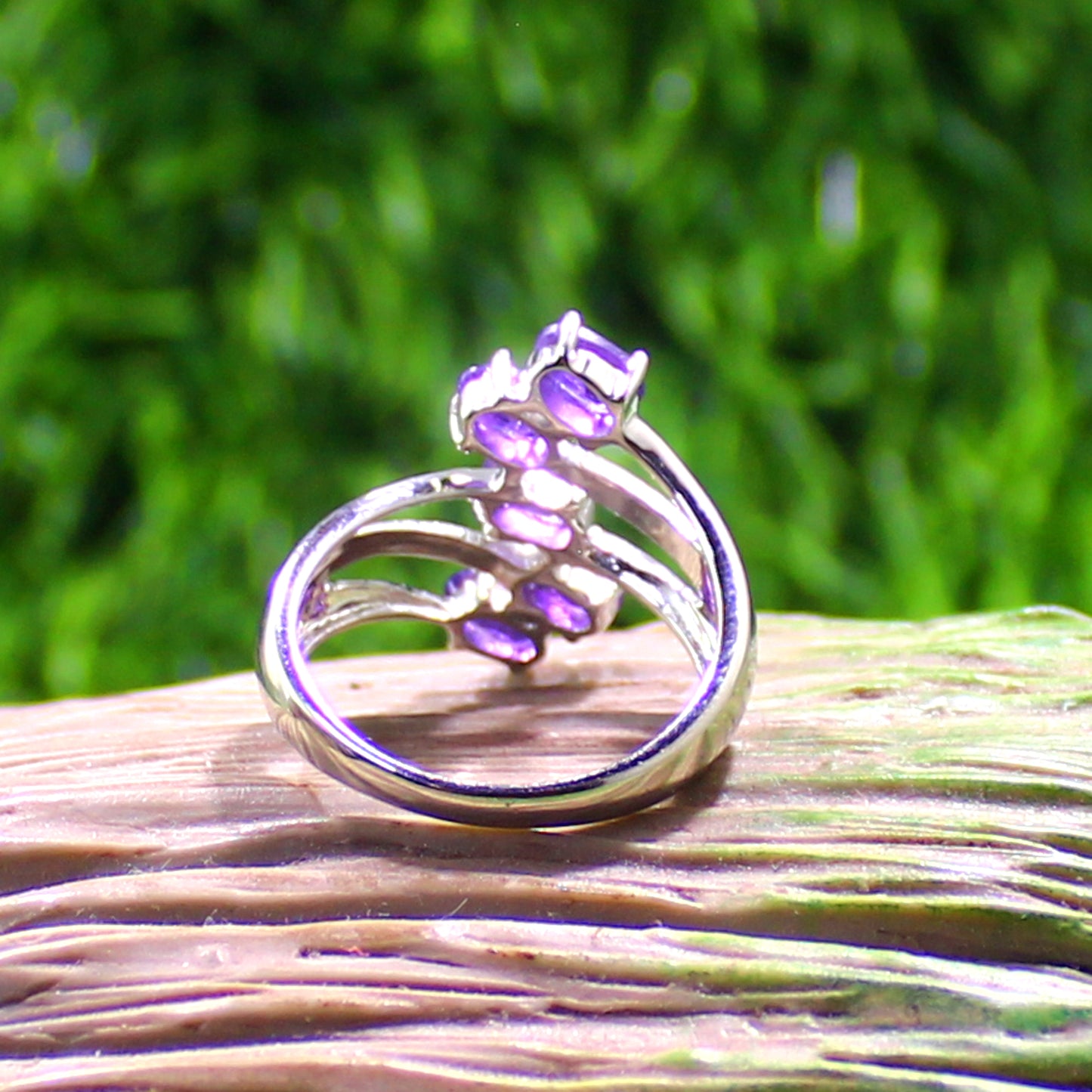 Unique Nat. Amethyst Gemstone 925 Sterling Silver Statement Ring