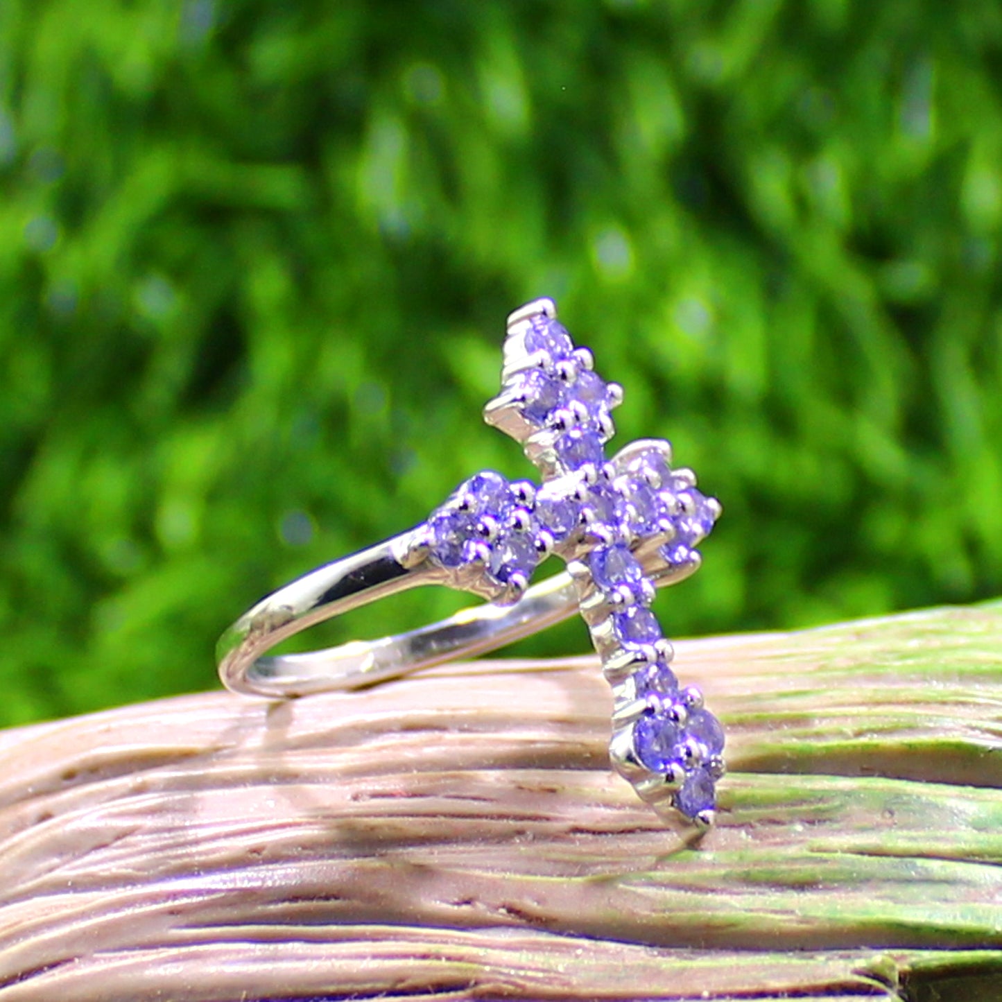 Unique Nat. Tanzanite Gemstone 925 Sterling Silver Statement Ring