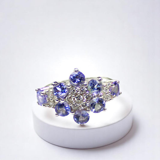 Unique Nat. Tanzanite & Topaz Gemstone 925 Sterling Silver Statement Ring