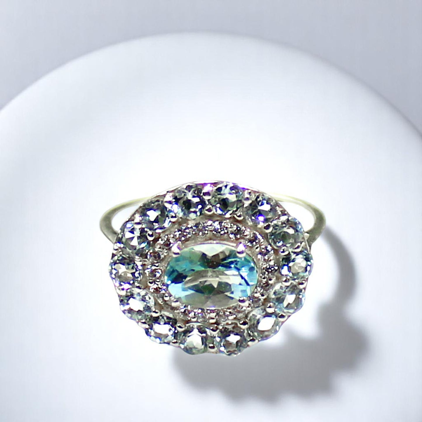 Unique Nat. Blue Topaz Gemstone 925 Sterling Silver Statement Ring