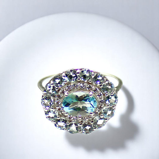 Unique Nat. Blue Topaz Gemstone 925 Sterling Silver Statement Ring