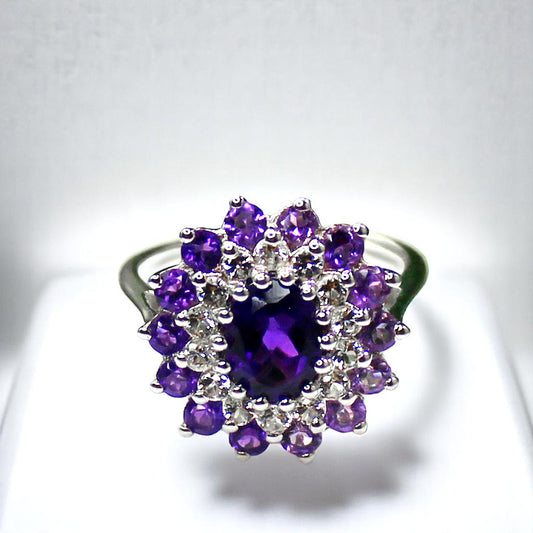 Unique Nat. Amethyst Gemstone 925 Sterling Silver Statement Ring