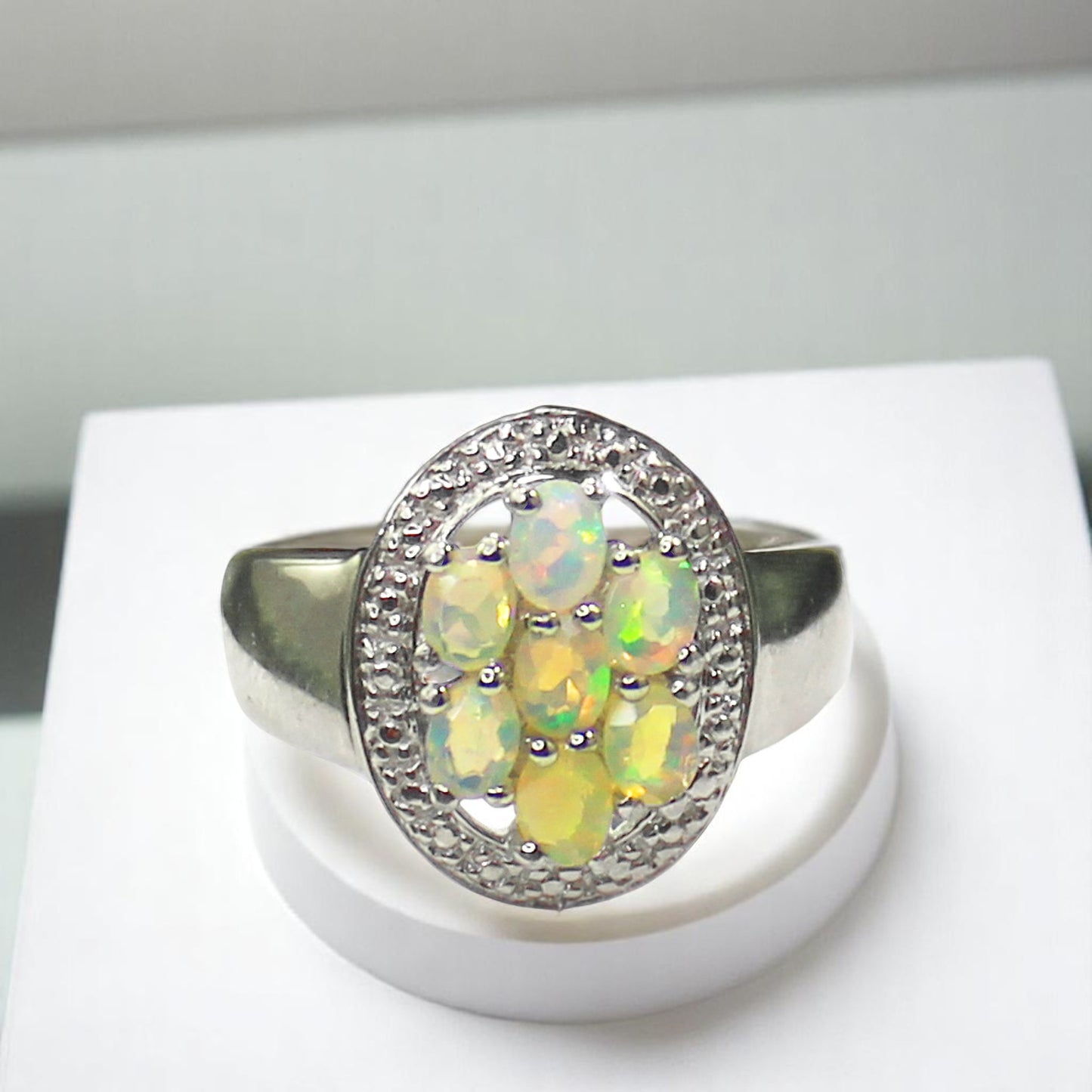 Unique Nat. Ethiopian Opal Gemstone 925 Sterling Silver Statement Ring