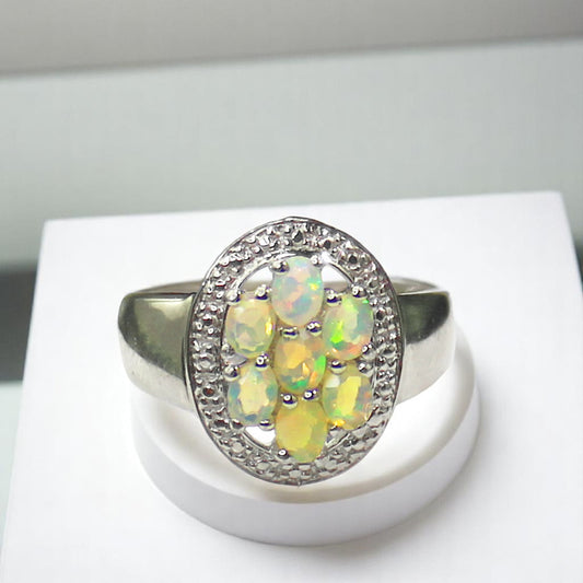 Unique Nat. Ethiopian Opal Gemstone 925 Sterling Silver Statement Ring