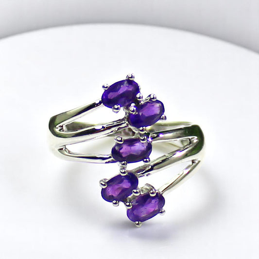 Unique Nat. Amethyst Gemstone 925 Sterling Silver Statement Ring