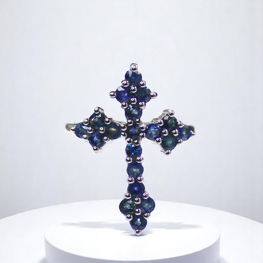 Unique Nat. Blue Sapphire Gemstone 925 Sterling Silver Statement Ring