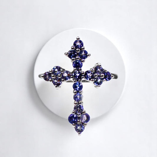 Unique Nat. Tanzanite Gemstone 925 Sterling Silver Statement Ring